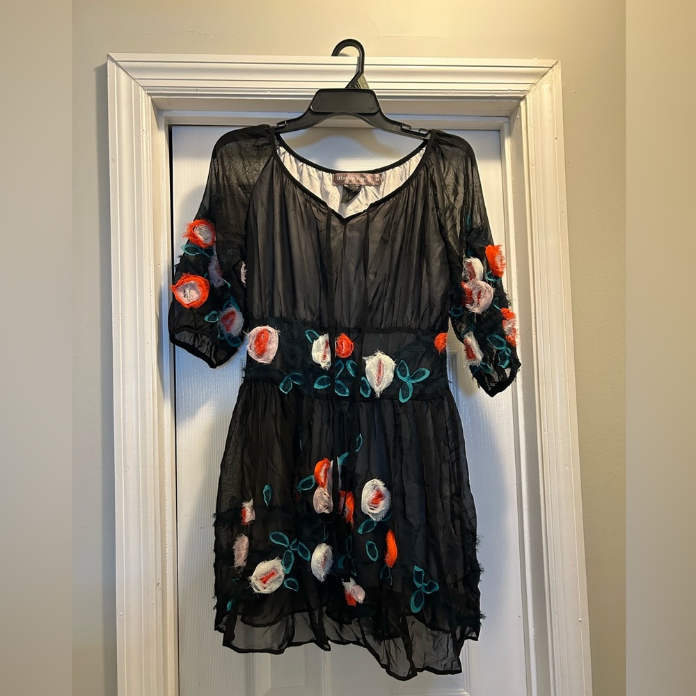 Black Sheer Dress with Floral Embroidery